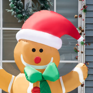 English Elm HOMCOM Inflatable 6ft Snowman with Christmas Tree Lawn Decor, Bright LED Lights and Wind Stakes Multicolor W2225P249969