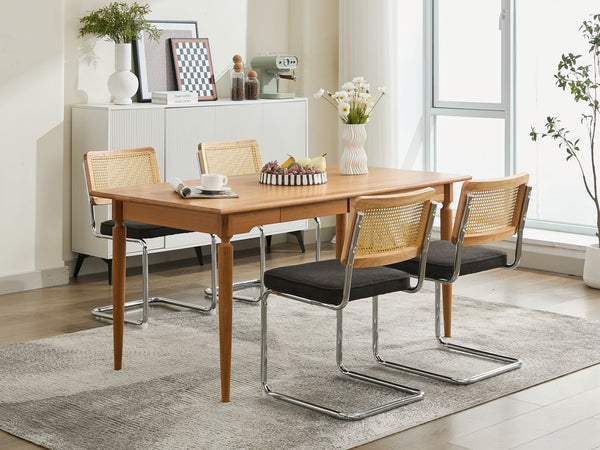 English Elm Mid Century Modern Dining Chairs Set Of 2 - Stylish Velvet Accent With Rattan Back & Chrome Base W1143P342096