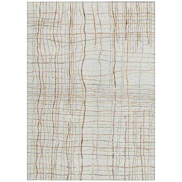 Homeroots 3' Black Ivory And Brown Striped Washable Area Rug For Indoor And Outdoor Spaces, Durable & Stylish 8' X 10' Polyester 597400