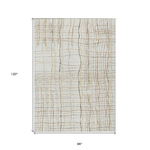 Homeroots 3' Black Ivory And Brown Striped Washable Area Rug For Indoor And Outdoor Spaces, Durable & Stylish 8' X 10' Polyester 597400