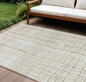 Homeroots 3' Black Ivory And Brown Striped Washable Area Rug For Indoor And Outdoor Spaces, Durable & Stylish 8' X 10' Polyester 597400