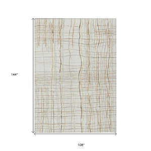 Homeroots 3' Black Ivory And Brown Striped Washable Area Rug For Indoor And Outdoor Spaces, Durable & Stylish 9' X 12' Polyester 597401