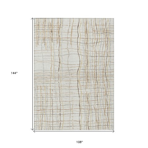 Homeroots 3' Black Ivory And Brown Striped Washable Area Rug For Indoor And Outdoor Spaces, Durable & Stylish 9' X 12' Polyester 597401