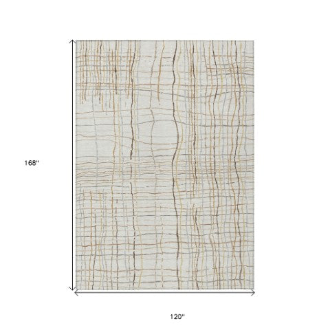 Homeroots 3' Black Ivory And Brown Striped Washable Area Rug For Indoor And Outdoor Spaces, Durable & Stylish 10' X 14' Polyester 597402