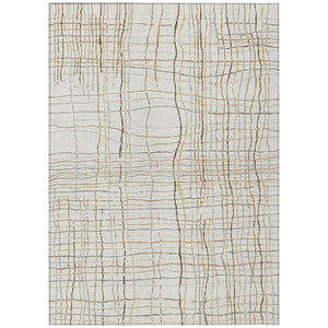 HomeRoots 5' Classic Ivory, Brown & Gold Striped Washable Area Rug for Indoor & Outdoor Use, Durable Design 10' X 14' 597402