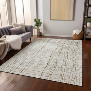 Homeroots 3' Black Ivory And Brown Striped Washable Area Rug For Indoor And Outdoor Spaces, Durable & Stylish 10' X 14' Polyester 597402