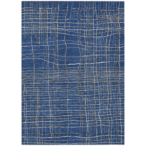 HomeRoots 5' Washable Indoor Outdoor Area Rug in Navy Blue, Gray, and Brown Stripes - Durable, Stylish & Easy Care 5' X 8' 597410