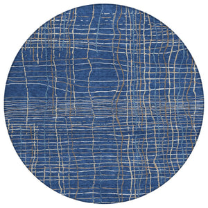 HomeRoots 5' Washable Indoor Outdoor Area Rug in Navy Blue, Gray, and Brown Stripes - Durable, Stylish & Easy Care 8' Round 597411