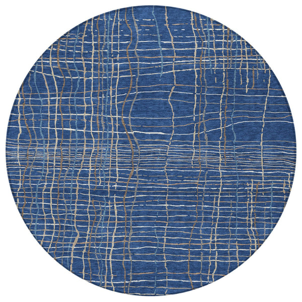 Homeroots 3' Black Ivory And Brown Striped Washable Area Rug For Indoor And Outdoor Spaces, Durable & Stylish 8' Round Polyester 597411