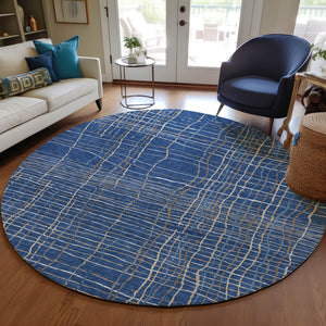 Homeroots 3' Black Ivory And Brown Striped Washable Area Rug For Indoor And Outdoor Spaces, Durable & Stylish 8' Round Polyester 597411