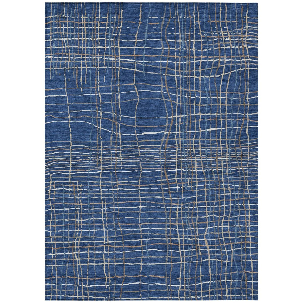 HomeRoots 9' X 12' Stylish Washable Indoor/Outdoor Area Rug – Durable Navy, Gray & Brown Stripes for All Spaces 597413