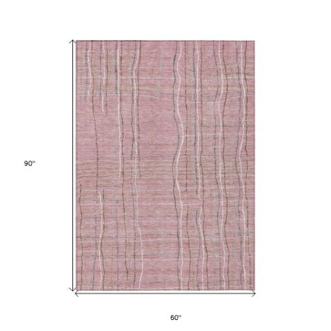 Homeroots 3' Black Ivory And Brown Striped Washable Area Rug For Indoor And Outdoor Spaces, Durable & Stylish 5' X 8' Polyester 597416