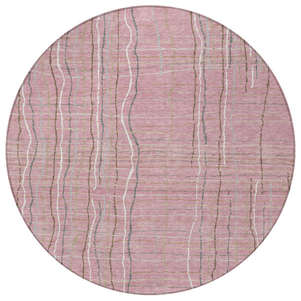 Homeroots 3' Black Ivory And Brown Striped Washable Area Rug For Indoor And Outdoor Spaces, Durable & Stylish 8' Round Polyester 597417