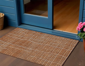 Homeroots 3' Black Ivory And Brown Striped Washable Area Rug For Indoor And Outdoor Spaces, Durable & Stylish 3' X 5' Polyester 597421