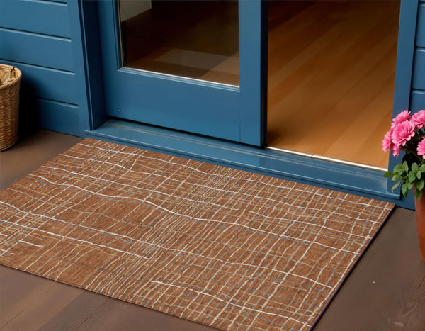 Homeroots 3' Black Ivory And Brown Striped Washable Area Rug For Indoor And Outdoor Spaces, Durable & Stylish 3' X 5' Polyester 597421