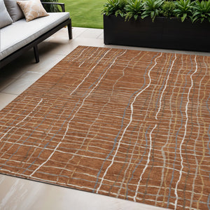 Homeroots 3' Black Ivory And Brown Striped Washable Area Rug For Indoor And Outdoor Spaces, Durable & Stylish 5' X 8' Polyester 597422
