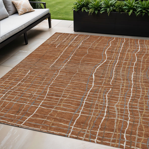 Homeroots 3' Black Ivory And Brown Striped Washable Area Rug For Indoor And Outdoor Spaces, Durable & Stylish 5' X 8' Polyester 597422