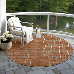 Homeroots 3' Black Ivory And Brown Striped Washable Area Rug For Indoor And Outdoor Spaces, Durable & Stylish 8' Round Polyester 597423