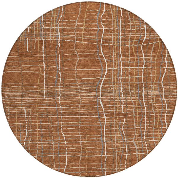 Homeroots 3' Black Ivory And Brown Striped Washable Area Rug For Indoor And Outdoor Spaces, Durable & Stylish 8' Round Polyester 597423