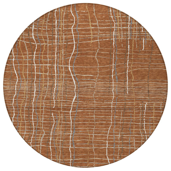 Homeroots 3' Black Ivory And Brown Striped Washable Area Rug For Indoor And Outdoor Spaces, Durable & Stylish 8' Round Polyester 597423