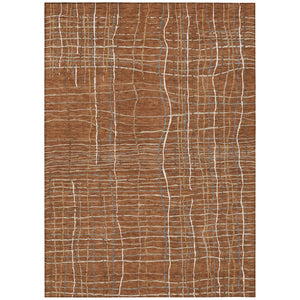 HomeRoots 5' Durable Brown Copper and Gray Striped Washable Area Rug for Indoor and Outdoor Versatility 8' X 10' 597424