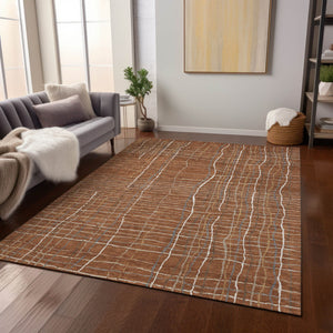 Homeroots 3' Black Ivory And Brown Striped Washable Area Rug For Indoor And Outdoor Spaces, Durable & Stylish 8' X 10' Polyester 597424