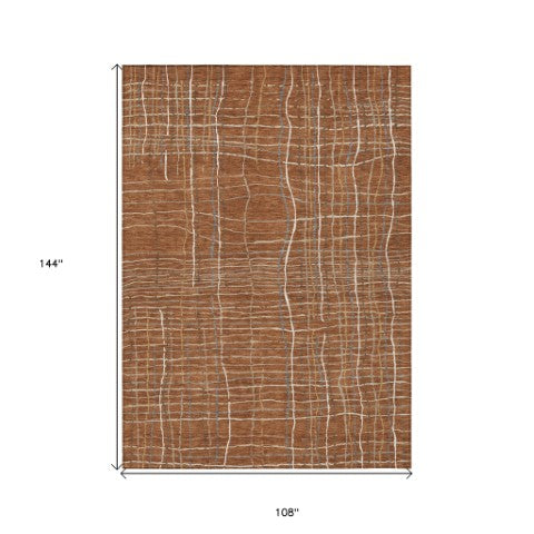 Homeroots 3' Black Ivory And Brown Striped Washable Area Rug For Indoor And Outdoor Spaces, Durable & Stylish 9' X 12' Polyester 597425
