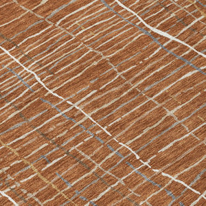 HomeRoots 9' X 12' Striped Washable Indoor-Outdoor Rug in Brown-Copper and Gray - Durable, Stylish & Versatile! 597425