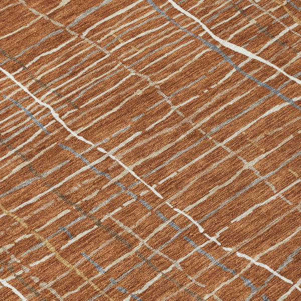 HomeRoots 9' X 12' Striped Washable Indoor-Outdoor Rug in Brown-Copper and Gray - Durable, Stylish & Versatile! 597425