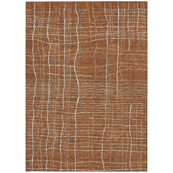 Homeroots 3' Black Ivory And Brown Striped Washable Area Rug For Indoor And Outdoor Spaces, Durable & Stylish 10' X 14' Polyester 597426