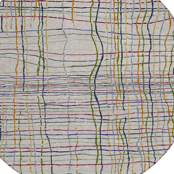 Homeroots 3' Black Ivory And Brown Striped Washable Area Rug For Indoor And Outdoor Spaces, Durable & Stylish 8' Round Polyester 597429