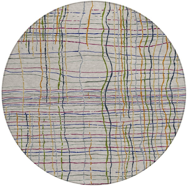 Homeroots 3' Black Ivory And Brown Striped Washable Area Rug For Indoor And Outdoor Spaces, Durable & Stylish 8' Round Polyester 597429