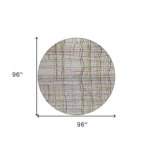 Homeroots 3' Black Ivory And Brown Striped Washable Area Rug For Indoor And Outdoor Spaces, Durable & Stylish 8' Round Polyester 597429