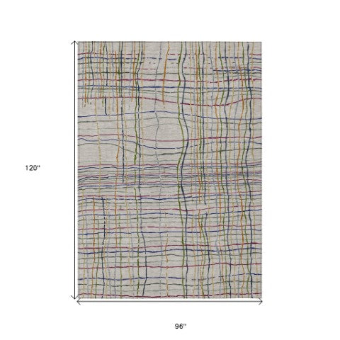 Homeroots 3' Black Ivory And Brown Striped Washable Area Rug For Indoor And Outdoor Spaces, Durable & Stylish 8' X 10' Polyester 597430