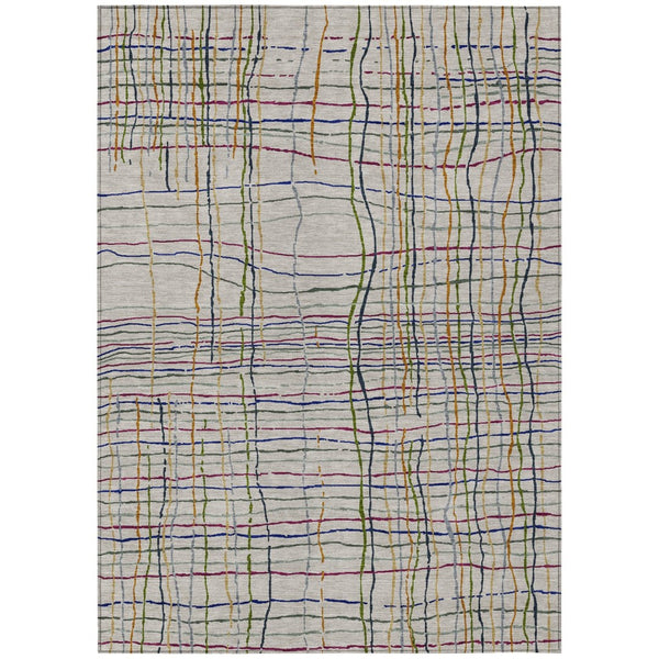 HomeRoots 5' Stylish Ivory, Pink, and Copper Striped Area Rug – Durable, Washable, Indoor & Outdoor Use 8' X 10' 597430