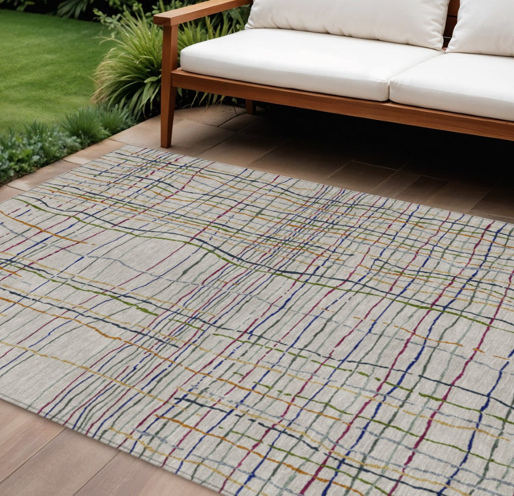 HomeRoots 9' X 12' Washable Ivory Pink Copper Striped Area Rug - Stylish Indoor/Outdoor Durable Design 597431