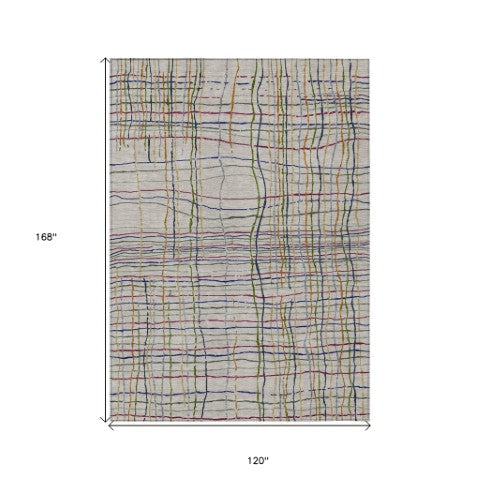 Homeroots 3' Black Ivory And Brown Striped Washable Area Rug For Indoor And Outdoor Spaces, Durable & Stylish 10' X 14' Polyester 597432