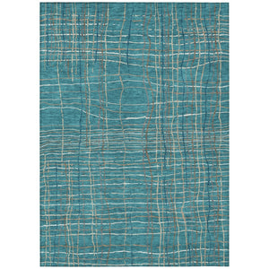 HomeRoots 5' Washable Striped Area Rug in Teal, Blue, Gray & Brown - Durable, Stylish for Indoor & Outdoor Use 5' X 8' 597434