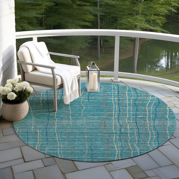 Homeroots 3' Black Ivory And Brown Striped Washable Area Rug For Indoor And Outdoor Spaces, Durable & Stylish 8' Round Polyester 597435