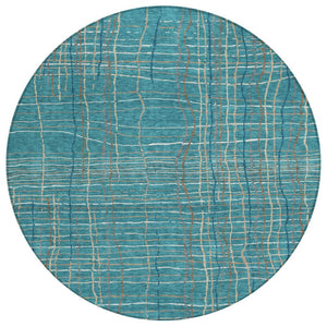 HomeRoots 5' Washable Striped Area Rug in Teal, Blue, Gray & Brown - Durable, Stylish for Indoor & Outdoor Use 8' Round 597435