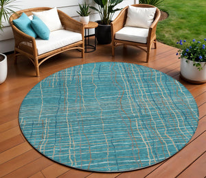 Homeroots 3' Black Ivory And Brown Striped Washable Area Rug For Indoor And Outdoor Spaces, Durable & Stylish 8' Round Polyester 597435