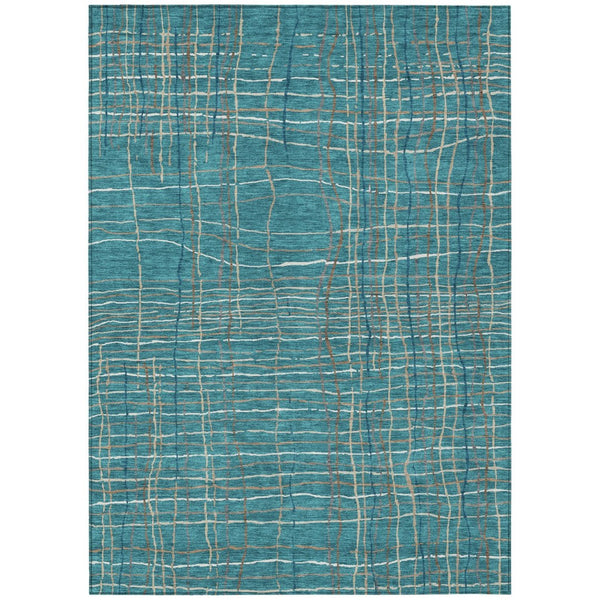 HomeRoots 5' Washable Striped Area Rug in Teal, Blue, Gray & Brown - Durable, Stylish for Indoor & Outdoor Use 10' X 14' 597438