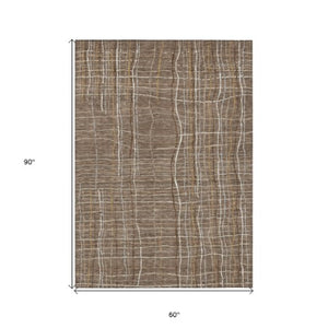 Homeroots 3' Black Ivory And Brown Striped Washable Area Rug For Indoor And Outdoor Spaces, Durable & Stylish 5' X 8' Polyester 597440