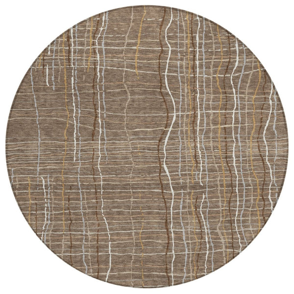 HomeRoots 5' Taupe Brown and Ivory Striped Area Rug – Durable, Washable Design for Indoor and Outdoor Spaces 8' Round 597441