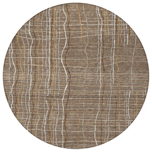 Homeroots 3' Black Ivory And Brown Striped Washable Area Rug For Indoor And Outdoor Spaces, Durable & Stylish 8' Round Polyester 597441