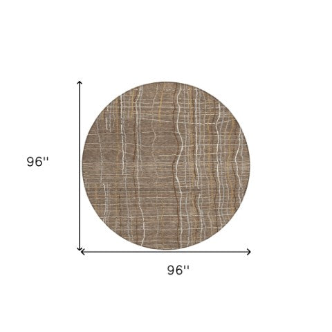 Homeroots 3' Black Ivory And Brown Striped Washable Area Rug For Indoor And Outdoor Spaces, Durable & Stylish 8' Round Polyester 597441