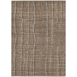 Homeroots 3' Black Ivory And Brown Striped Washable Area Rug For Indoor And Outdoor Spaces, Durable & Stylish 8' X 10' Polyester 597442