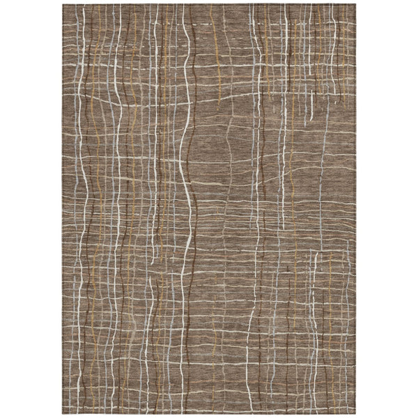 Homeroots 3' Black Ivory And Brown Striped Washable Area Rug For Indoor And Outdoor Spaces, Durable & Stylish 8' X 10' Polyester 597442