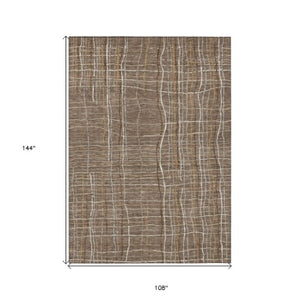 Homeroots 3' Black Ivory And Brown Striped Washable Area Rug For Indoor And Outdoor Spaces, Durable & Stylish 9' X 12' Polyester 597443