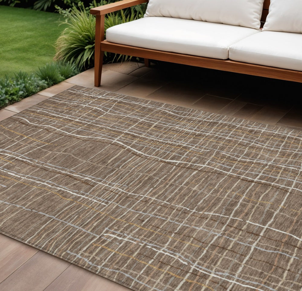 HomeRoots 9' Taupe Brown and Ivory Striped Indoor Outdoor Area Rug - Durable, Washable, Stylish Décor Solution! 597443